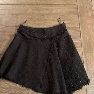 Zara Black Tweed Patch Mini Skirt XS